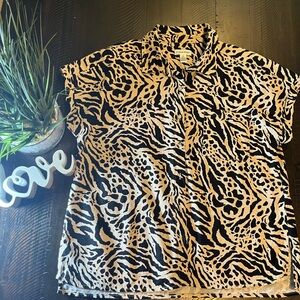 Calvin Klein Linen Animal Print Shirt- Women’s L